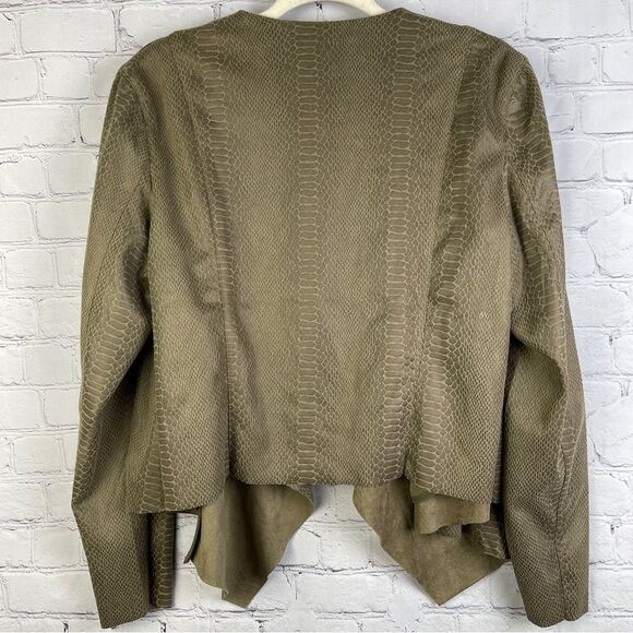 BLANK NYC olive green faux suede snake print open front drape jacket NWT, size L - Picture 3 of 12